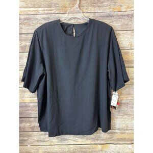 Womens CM Shapes Black Boxy Top 2X‎ Black Short Sleeve Vintage 90s